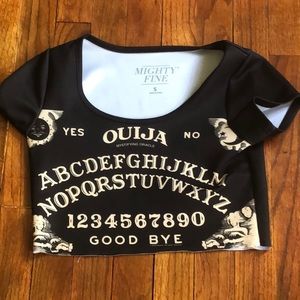 Ouija board crop top, black and cream.